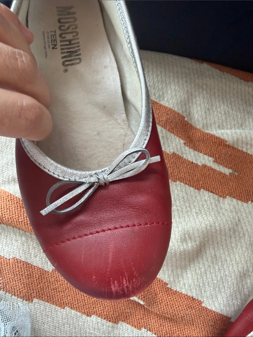 Moschino Red Ballet Flats with Silver Trim
